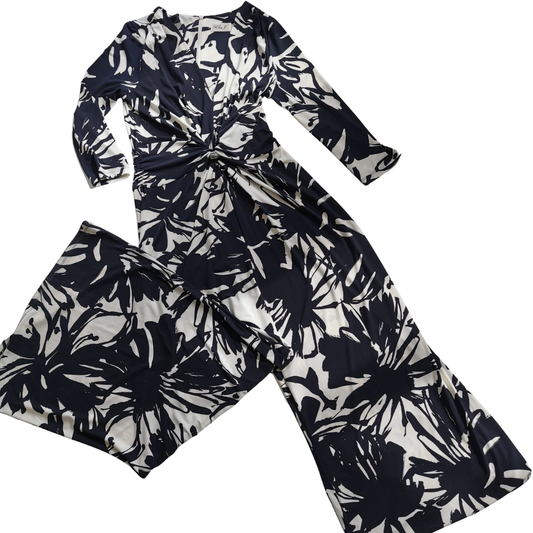 26-112 Eliza J Blue/White Print Jumpsuit 10 - Chic Thrills 