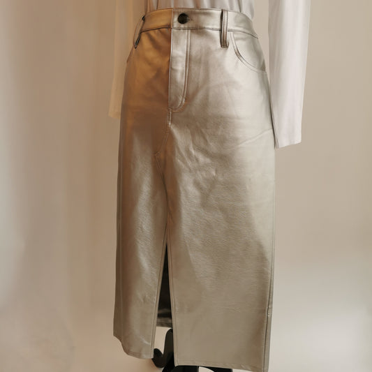 25-12 Sanctuary Faux Leather Silver Skirt Sz 31 (12/14) - Chic Thrills 
