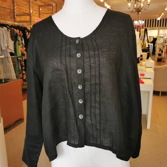 Franck Anna Black Linen Blouse M/L - Chic Thrills 