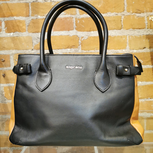 Soprano Black/Tan Leather Handbag - Chic Thrills 