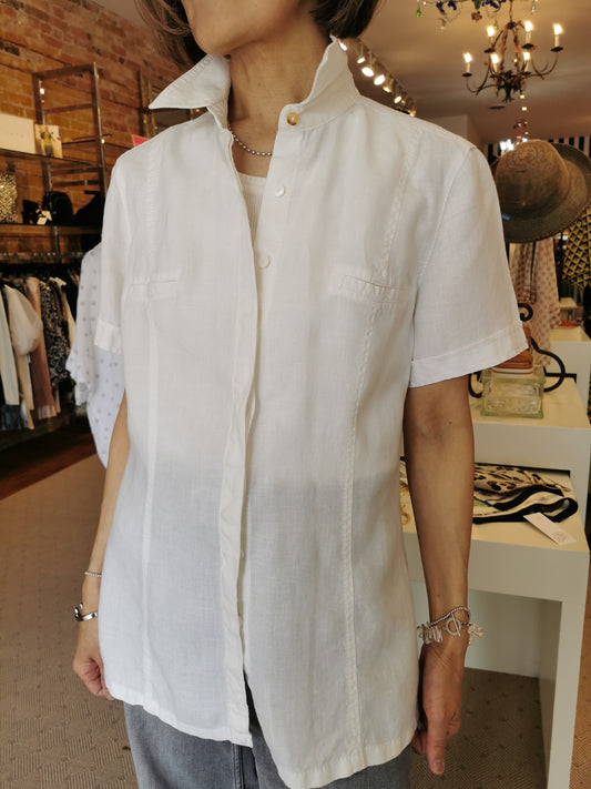25-10 Olsen White Short-Slvd Blouse S/M