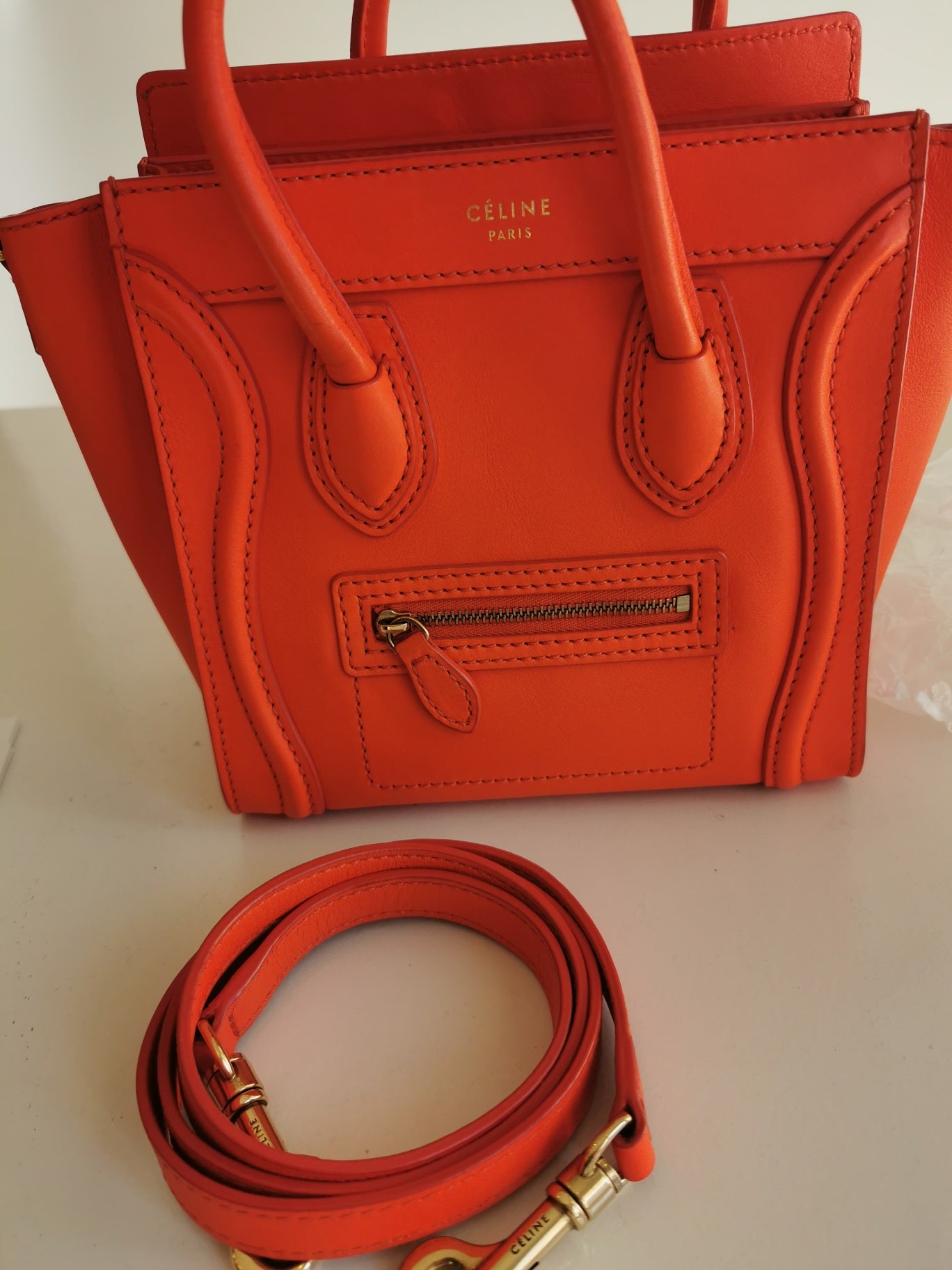 #18 Celine Micro Calf Skin Orange Leather Tote - Small