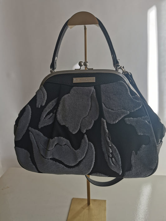 #12 - Karen Wilson Black and Grey Velvet Handbag