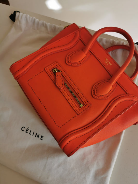 #18 Celine Micro Calf Skin Orange Leather Tote - Small